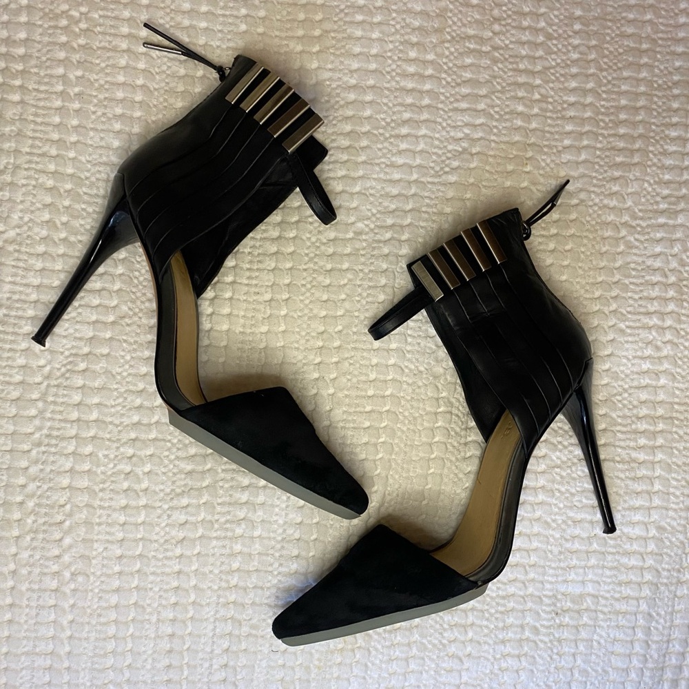 L.A.M.B. Y2K Party Going Out Shoes High Heels LAMB Black Leather 8.5 Pointy Toe